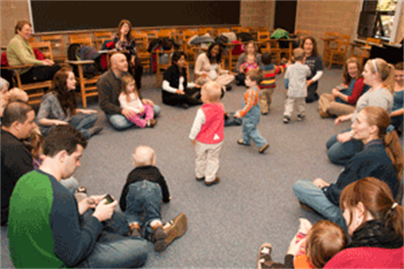 children and parents in a music for young minds class