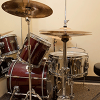drumset in a practice room