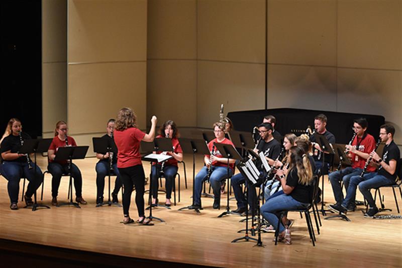 clarinet ensemble performing on stage