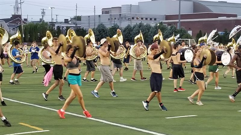 marching band practicing on the field